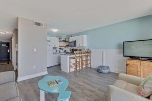 Living area - Oceanfront 1BR retreat with stunning views in Carolina Beach 0508 (Carolina Beach)