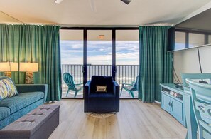 Living area - Oceanfront 2BR condo for 6 in Carolina Beach with stunning views! (Carolina Beach)