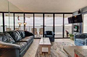 Living area - Oceanfront 2BR condo with stunning views at Carolina Beach. (Carolina Beach)