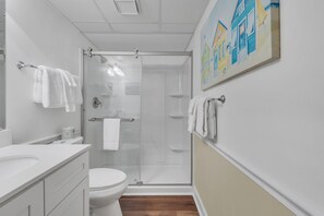 Shower - Enjoy oceanfront views from this 1-bedroom gem in Carolina Beach, perfect for 6! (Carolina Beach)