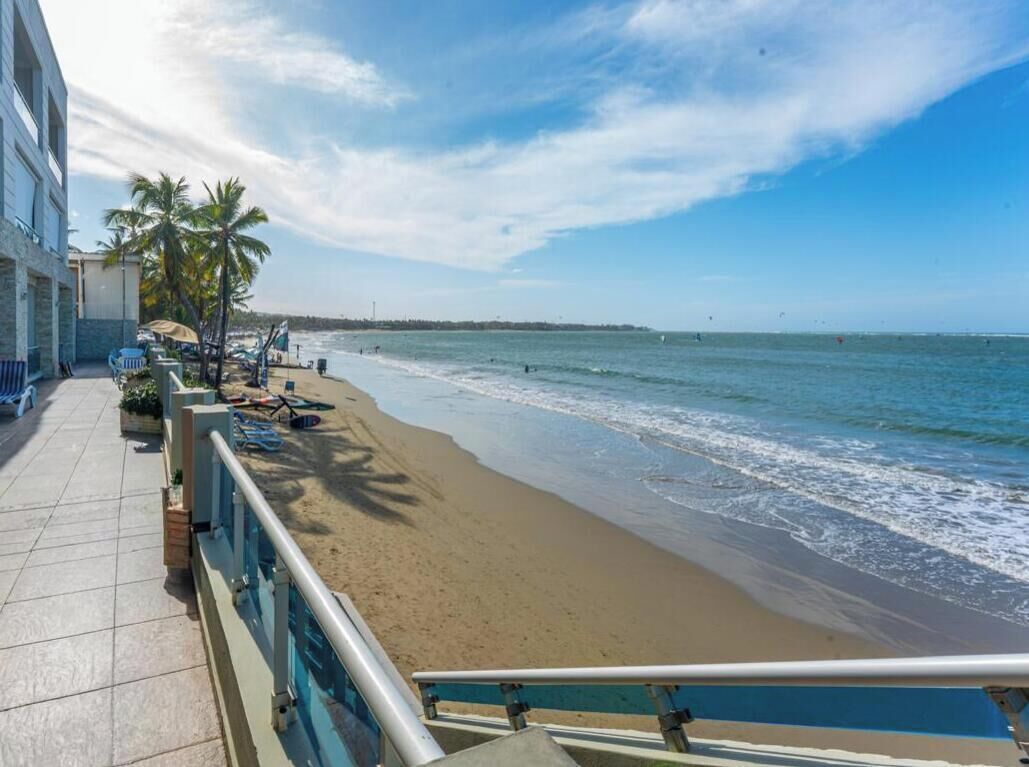 On the beach, sun-loungers, beach towels