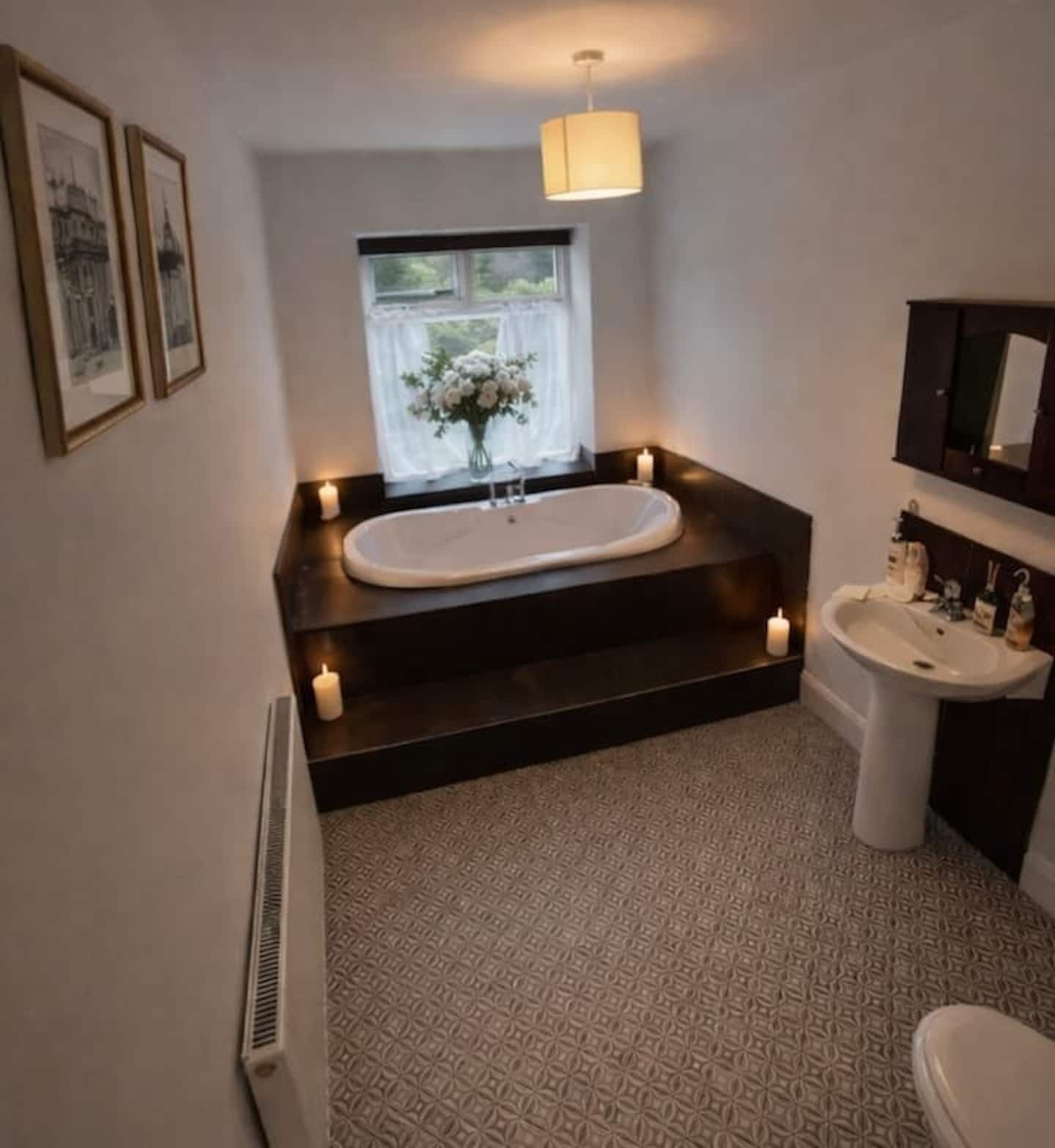Shower, towels, soap, toilet paper