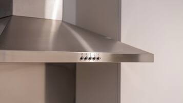 Una campana de acero inoxidable con ventilación y mandos.