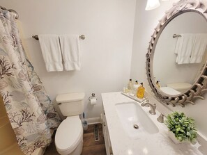 Shower, hair dryer, soap, toilet paper - Designer Bay View House Private Pier and Boat Slip (Ocean City)