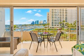 Villa (Studio, Ocean View, Sleeps 4(ILK-437)) | Terrace/patio - NEW KBM Resorts Free CAR Ilikai Suites Studio Oceanview Condo! Ilk-437 (Honolulu)