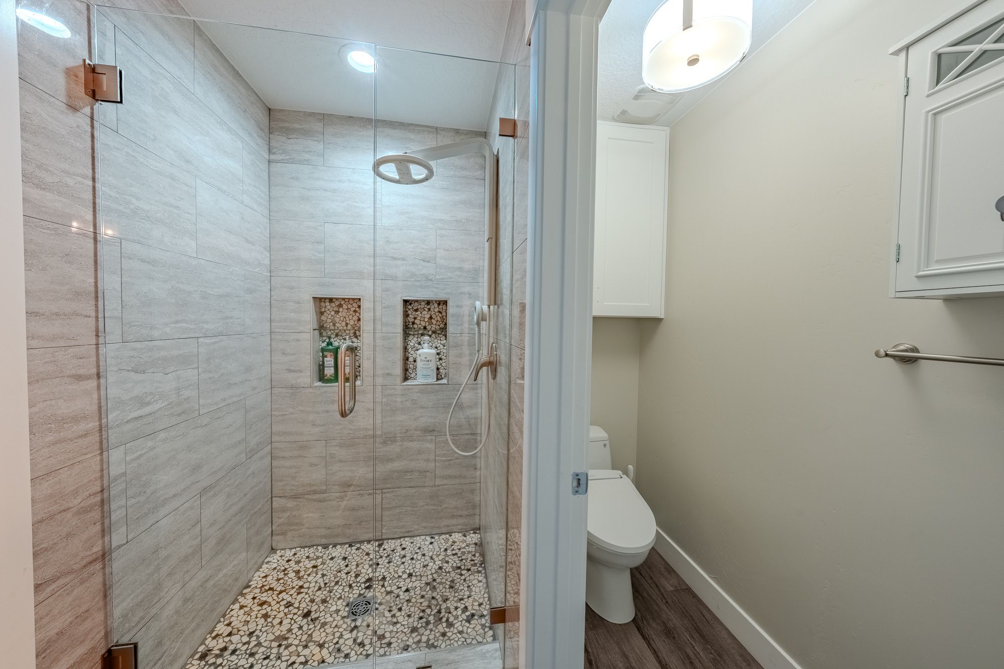 Bathroom with a walk-in tiled shower