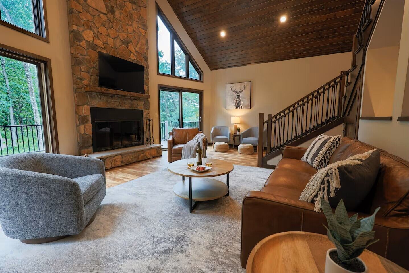 Smart TV, fireplace, table tennis, books