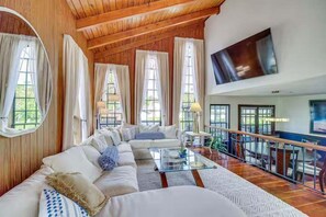 TV, offices - Moon Beach Manor | 5BR Retreat w/ Pool & Hot Tub (Cocoa Beach)