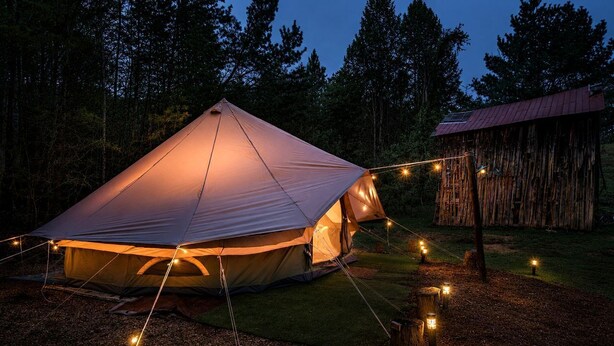 Unclassified image, 1 of 7, button - Off-Grid Creekside Tent Ideal for a Glamping Experience in Cosby, Tennessee (Cosby)
