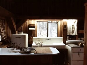 Fridge, oven, stovetop, coffee/tea maker