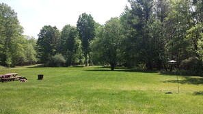 Outdoor dining - Charming Cabin Rental with Private Front Deck near Bangor, Maine (Exeter)