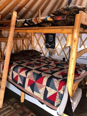 1 bedroom, bed sheets - Glamping Yurt Rental near Denali Park for a Vacation in Alaska (Cantwell)