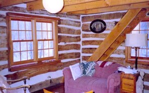 Fireplace - Rustic Norwegian-Style Log Cabin Rental near the Upper Iowa River in Decorah, Iowa (Decorah)