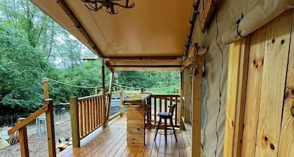 Creekfront Safari Tent with Outdoor Bath and Deck in Virginia