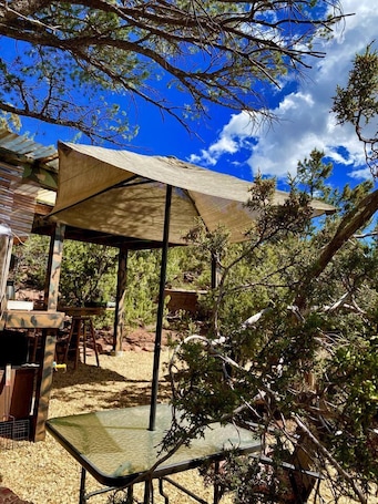 Property grounds. Rustic Tree House Rental with a Fire Pit in Bernalillo County, New Mexico