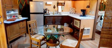 Coffee/tea maker, fridge, microwave, electric kettle