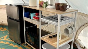 Coffee/tea maker, fridge, microwave, cookware/dishes/utensils - Charming Bell Tent Stay at Working Farm in Smithfield, Pennsylvania for Glamping at its Best (Smithfield)