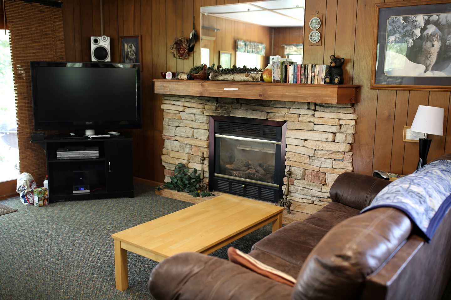 TV, fireplace, DVD player, stereo