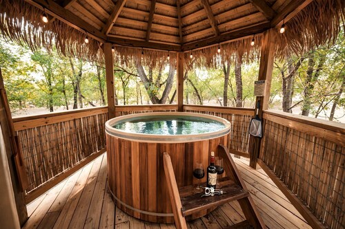 Luxury Glamping Yurt with Hot-Tub on the Medina River Bandera, Texas