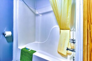 Jetted bath, towels, soap, shampoo