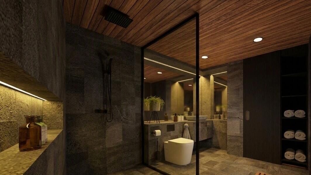 Shower, free toiletries, hair dryer, bathrobes