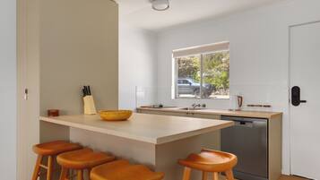 Fridge, microwave, dishwasher