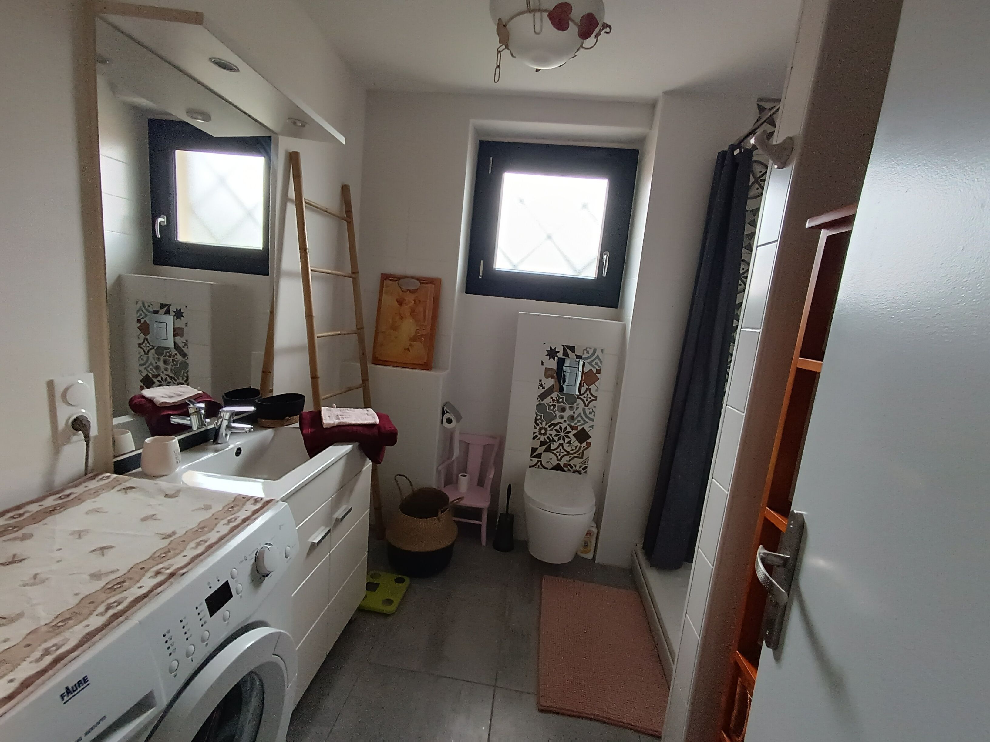 Shower, hair dryer, toilet paper