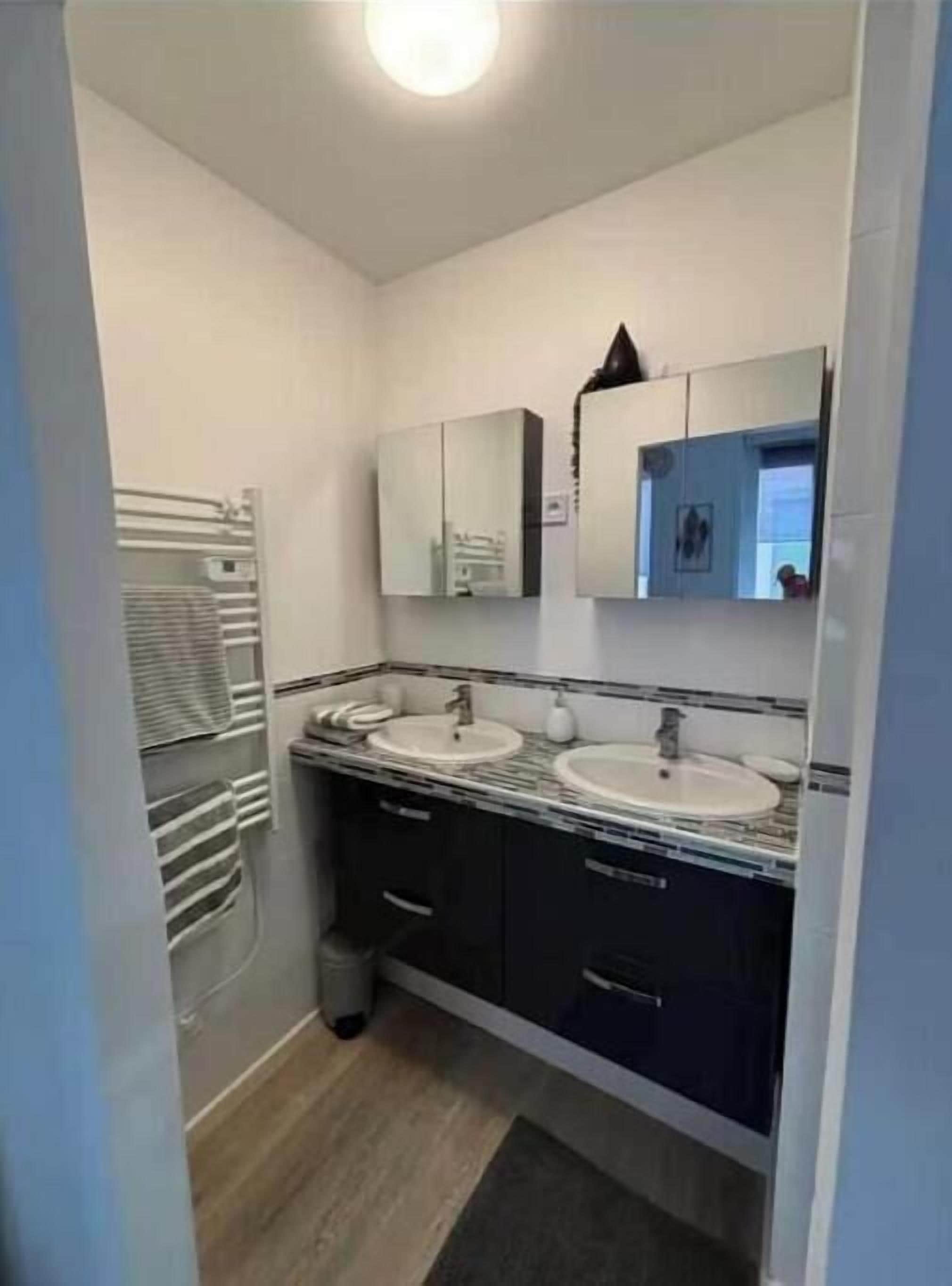 Shower, hair dryer, soap