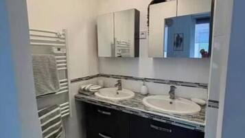 Shower, hair dryer, soap