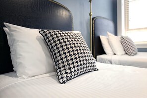 Desk, laptop workspace, free WiFi, bed sheets