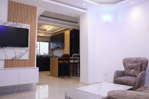 Deluxe-penthouselejlighed - byudsigt | Opholdsområde