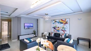 Luxury Penthouse, City View | Living area