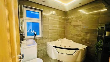 Een douche, een bubbelbad, een haardroger, handdoeken