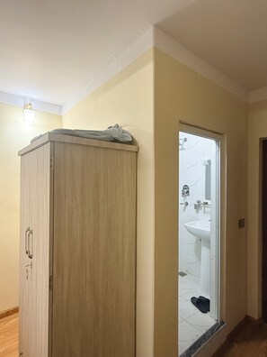Hair dryer, towels, toilet paper