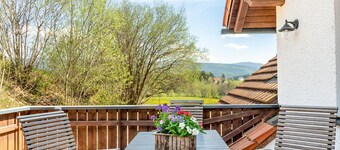 Appartement 'Fewo Enzian' avec vue sur la montagne, terrasse privée ensoleillée et Wi-Fi