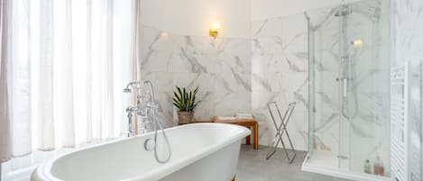 Douche, séchoir à cheveux, serviettes fournies