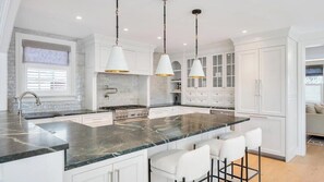 Microwave, oven, stovetop, coffee/tea maker - Chic Sag Harbor Retreat, Beautiful Private Yard with Heated Pool, Perfect... (Sag Harbor)
