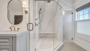 Shower, hair dryer, towels - Chic Sag Harbor Retreat, Beautiful Private Yard with Heated Pool, Perfect... (Sag Harbor)