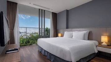 Luxury Double Room, Balcony, Beach View | In-room safe, desk, laptop workspace, iron/ironing board