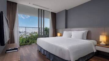 Luxury Double Room, Balcony, Beach View | In-room safe, desk, laptop workspace, iron/ironing board