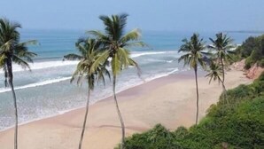 在海滩、沙滩椅、海滩遮阳伞、沙滩毛巾