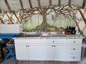 Microwave - Cozy, 1-bedroom Yurt in serene Mason, NH with the comfort of A/C and Heat (Mason)