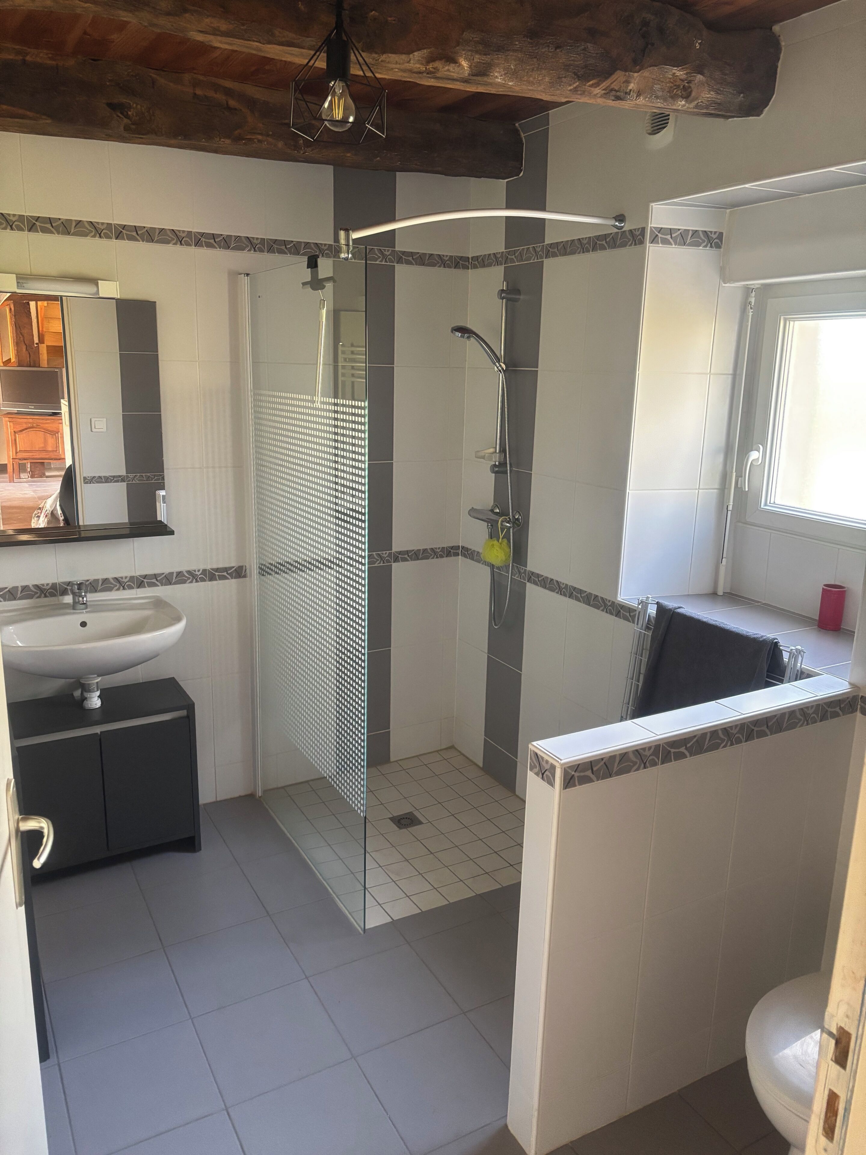 Douche, sèche-cheveux, savon, papier toilette