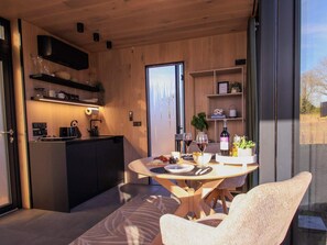 Dining - Stylish Mirrored Cabin with Hot Tub & Sauna (Anglesey)