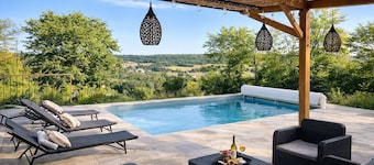 Contemporary wooden house with swimming pool