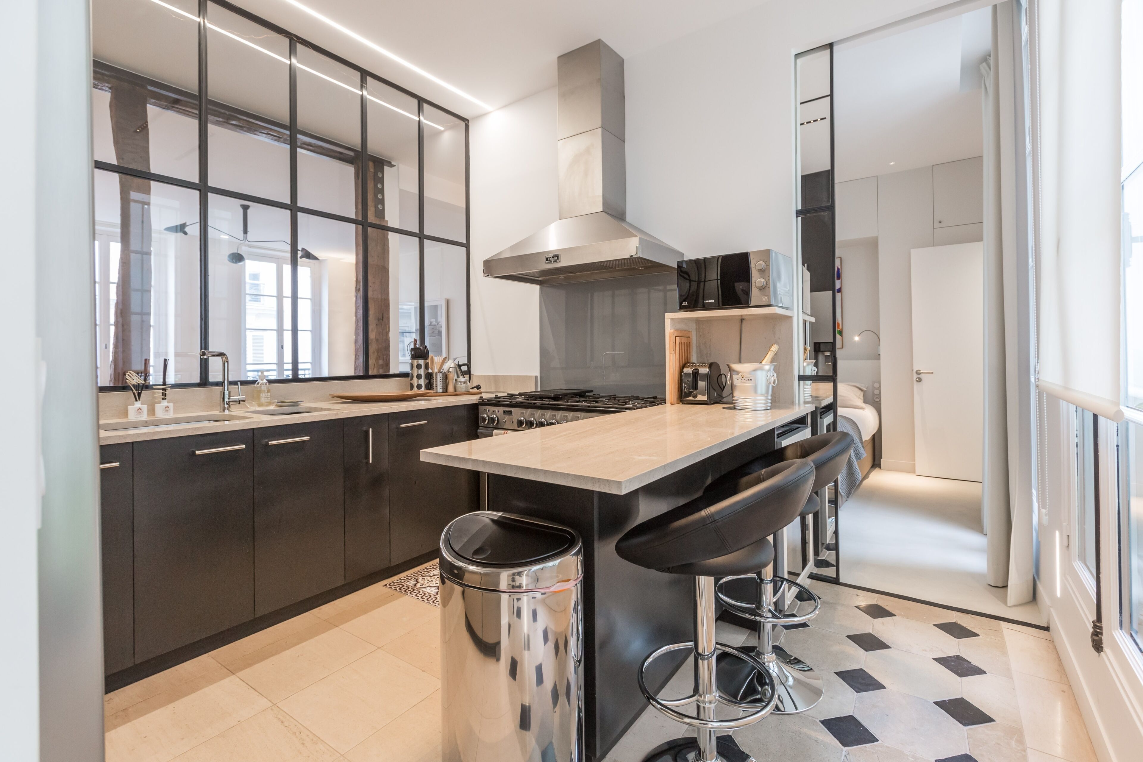 Fridge, microwave, oven, dishwasher