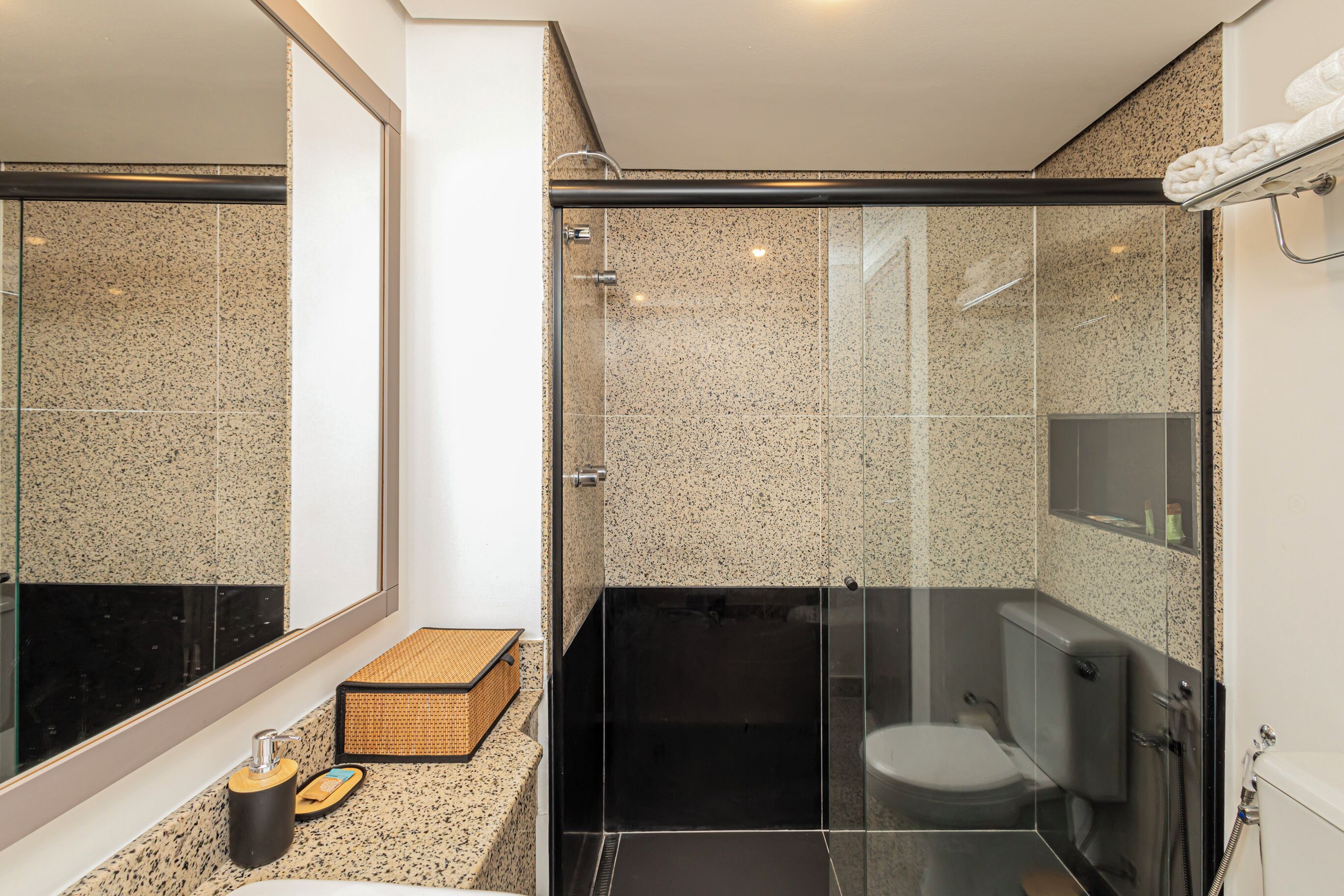 Studio, vue ville | Salle de bain | Douche, sèche-cheveux, serviettes fournies, savon