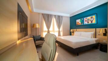 In-room safe, desk, laptop workspace, blackout curtains