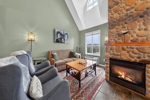 Smart TV, fireplace, video games, DVD player