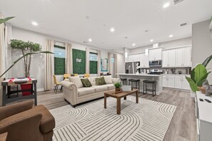 TV, fireplace - NEW Stylish Jungle Theme • Near Houston Hotspots (Houston)